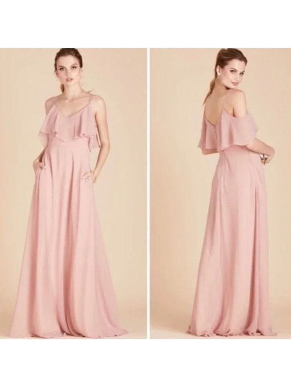 BIRDY GREY Jane Convertible Rose Quartz Dress Ruffled 3-Way Sleeves Medium NWT